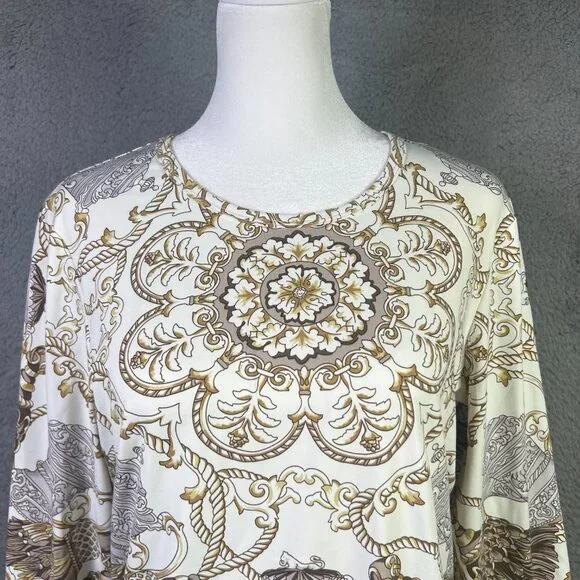 J Mclaughlin Top Womens Medium White Brown Rope Printed Catalina Cloth Casual - Picture 3 of 8